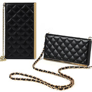 Quilted Crossbody Wallet Purse Black for Iphone 15 Plus