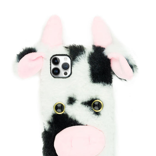 Cow Black White Fur Case  Iphone 15 Pro