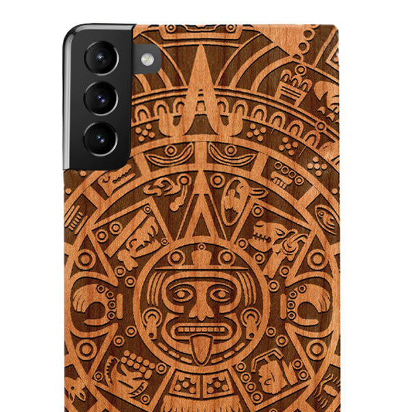 Mayan Calendar Aztec Wood Case Samsung S23 Plus