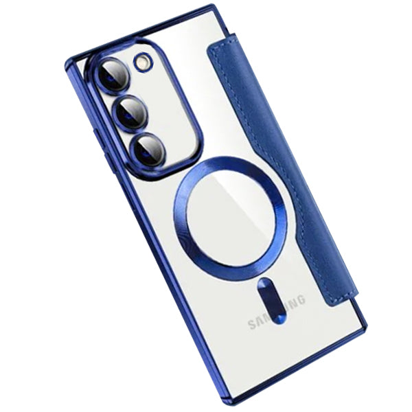 Transparent Magsafe Flip Wallet Case Dark Blue Samsung S23