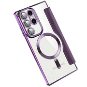 Transparent Magsafe Flip Wallet Case Purple Samsung S22 Ultra