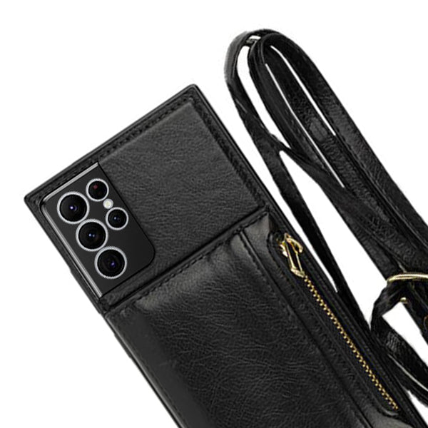 Crossbody Card Case Wallet Black Samsung S23 Ultra