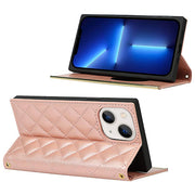 Quilted Crossbody Wallet Purse Rose Gold for Iphone 15 Plus