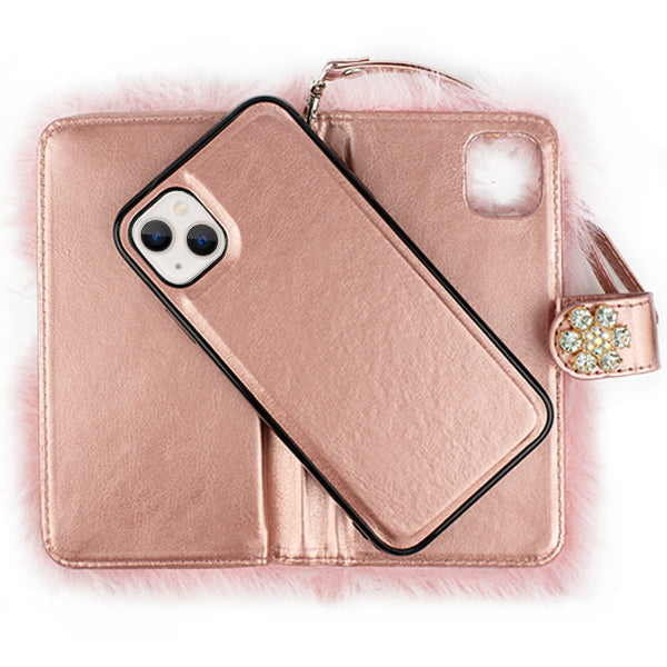 Fur Wallet Detachable Light Pink IPhone 15