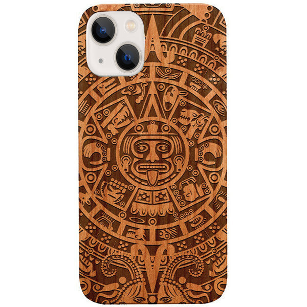 Mayan Calendar Aztec Wood Case Iphone 15 Plus