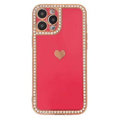 Bling Border Heart Tpu Skin Hot Pink Case Iphone 15 Pro Max