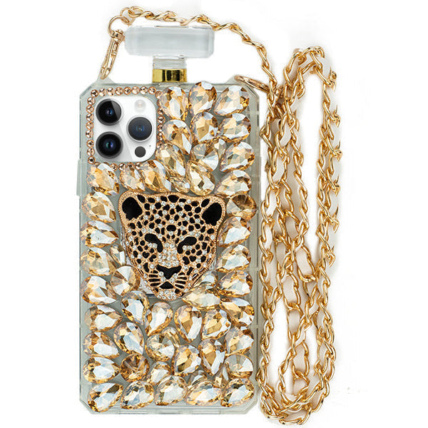 Handmade Cheetah Gold Bling Bottle Iphone 15 Pro Max