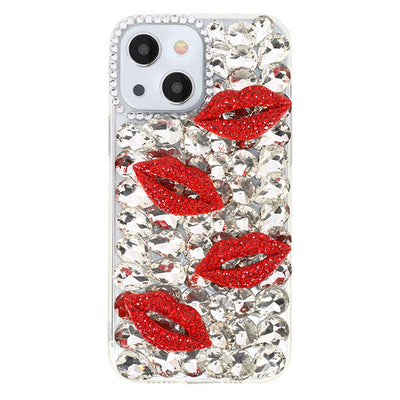 Silver Bling Red Lips Rhinestone Case Iphone 15