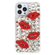 Silver Bling Red Lips Rhinestone Case Iphone 15 Pro
