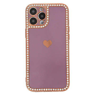 Bling Border Heart Tpu Skin Purple Case Iphone 15 Pro