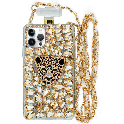 Handmade Cheetah Gold Bling Bottle Iphone 15 Pro