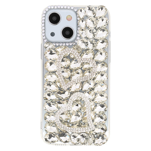 Silver Bling Hearts Rhinestone Case Iphone 15