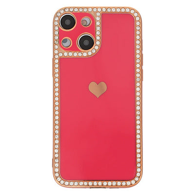 Bling Border Heart Tpu Skin Hot Pink Case Iphone 15 Plus