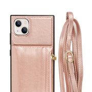 Crossbody Card Holder Rose Gold Case IPhone 15 Plus