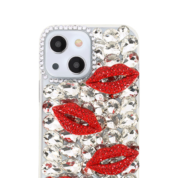 Silver Bling Red Lips Rhinestone Case Iphone 15 Plus