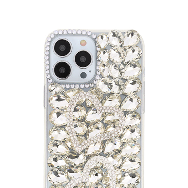 Silver Bling Hearts Rhinestone Case Iphone 15 Pro
