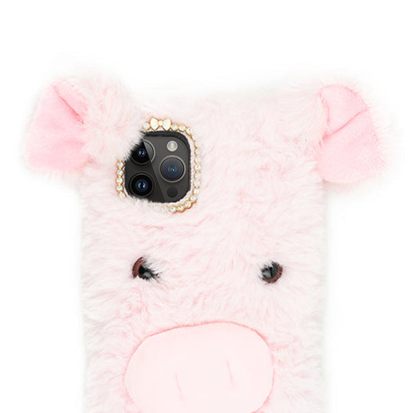 Pink Pig Fur Case Iphone 15 Pro Max