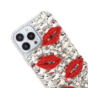 Silver Bling Red Lips Rhinestone Case Iphone 15 Pro Max