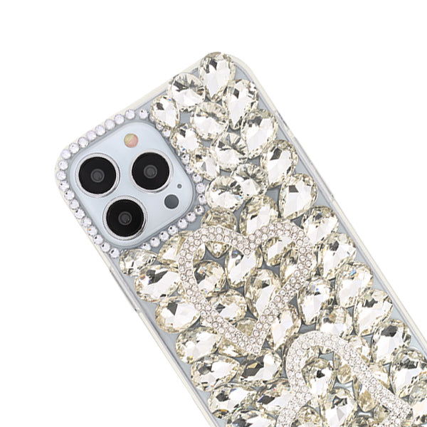 Silver Bling Hearts Rhinestone Case Iphone 15 Pro Max