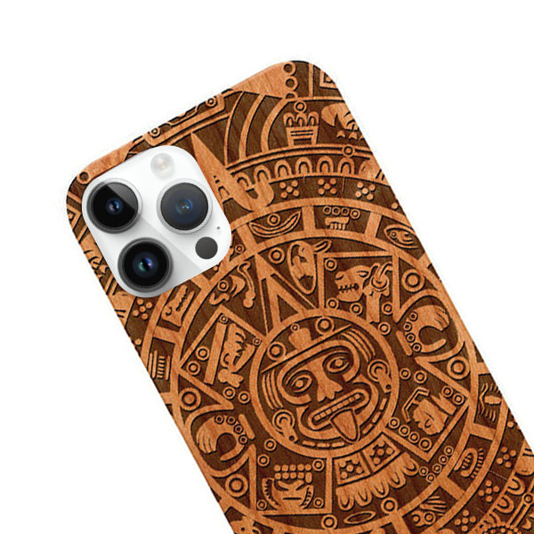 Mayan Calendar Aztec Wood Case Iphone 15 Pro