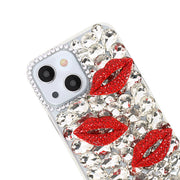 Silver Bling Red Lips Rhinestone Case Iphone 15