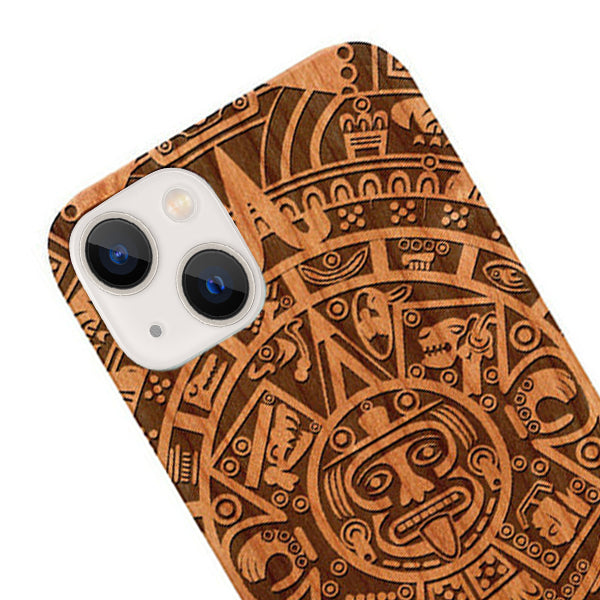 Mayan Calendar Aztec Wood Case Iphone 15 Plus
