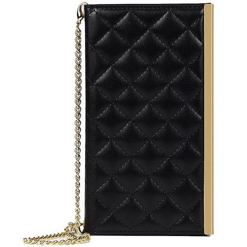 Quilted Crossbody Wallet Purse Black for Iphone 15