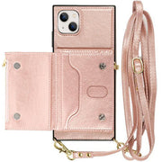 Crossbody Card Holder Rose Gold Case IPhone 15 Plus