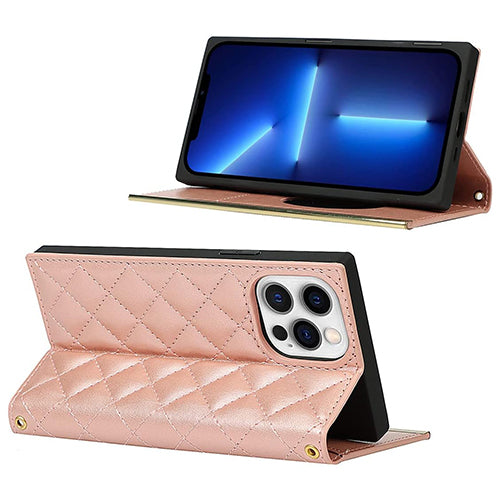Quilted Crossbody Wallet Purse Rose Gold for Iphone 12/12 Pro
