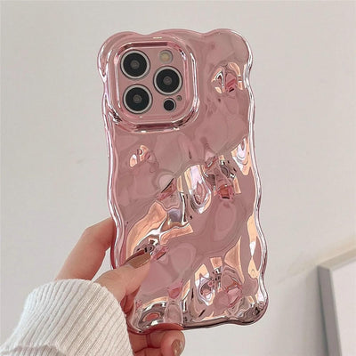 Shinny Waves Rose Gold Chrome Case Iphone 15 Pro