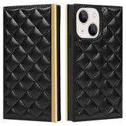 Quilted Crossbody Wallet Purse Black for Iphone 14