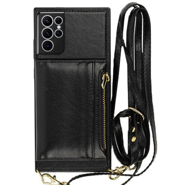 Crossbody Card Case Wallet Black Samsung S23 Ultra