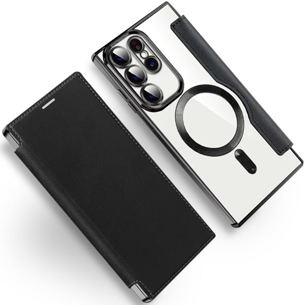 Transparent Magsafe Flip Wallet Case Black Samsung S23 Ultra