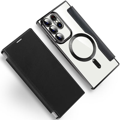 Transparent Magsafe Flip Wallet Case Black Samsung S22 Ultra