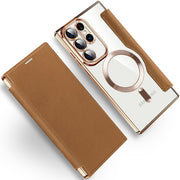 Transparent Magsafe Flip Wallet Case Brown Samsung S23 Ultra