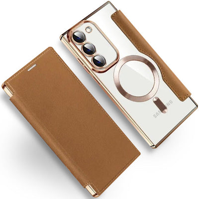 Transparent Magsafe Flip Wallet Case Brown Samsung S23