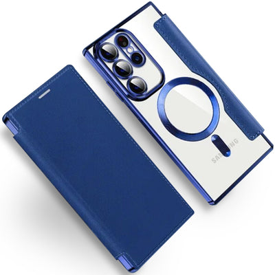 Transparent Magsafe Flip Wallet Case Dark Blue Samsung S23 Ultra