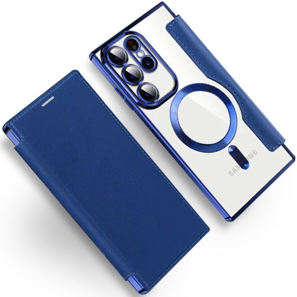 Transparent Magsafe Flip Wallet Case Dark Blue Samsung S22 Ultra