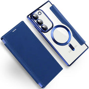 Transparent Magsafe Flip Wallet Case Dark Blue Samsung S22 Plus