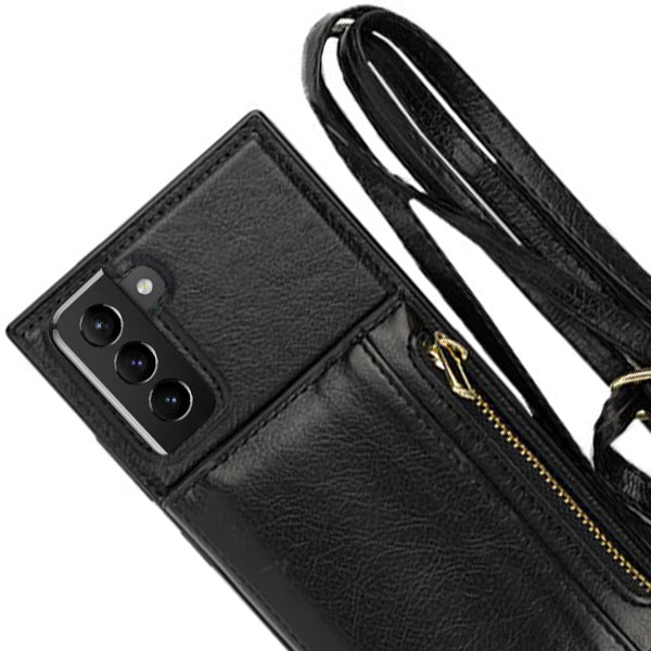 Crossbody Card Case Wallet Black Samsung S23 Plus