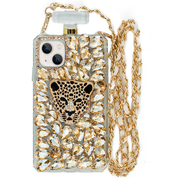 Handmade Cheetah Gold Bling Bottle Iphone 15 Plus