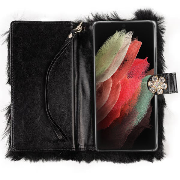Fur Black Wallet Detachable Samsung S23 Ultra