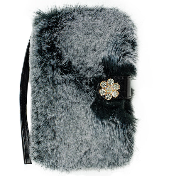 Fur Detachable Wallet Grey Samsung S24 Plus