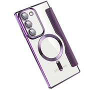 Transparent Magsafe Flip Wallet Case Purple Samsung S23