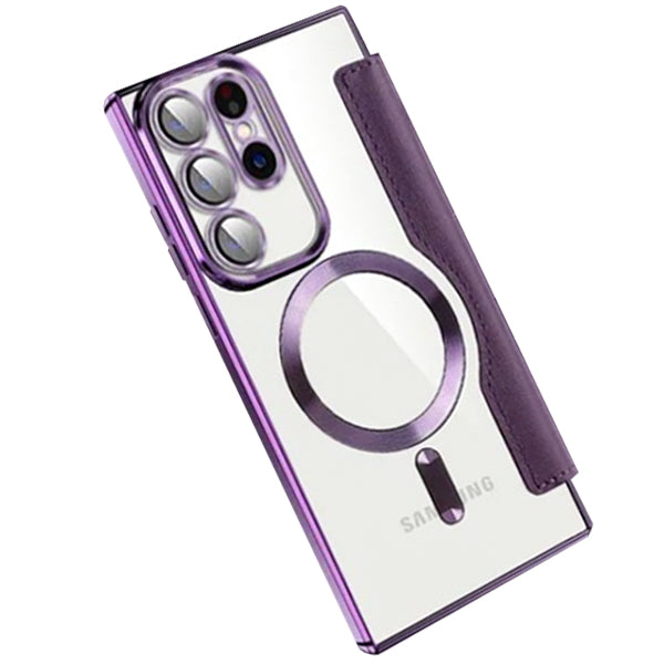 Transparent Magsafe Flip Wallet Case Purple Samsung S23 Ultra