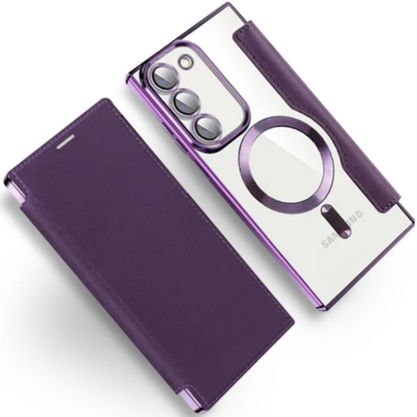 Transparent Magsafe Flip Wallet Case Purple Samsung S22 Plus