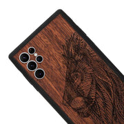 Lion Real Wood Case Samsung S22 Ultra