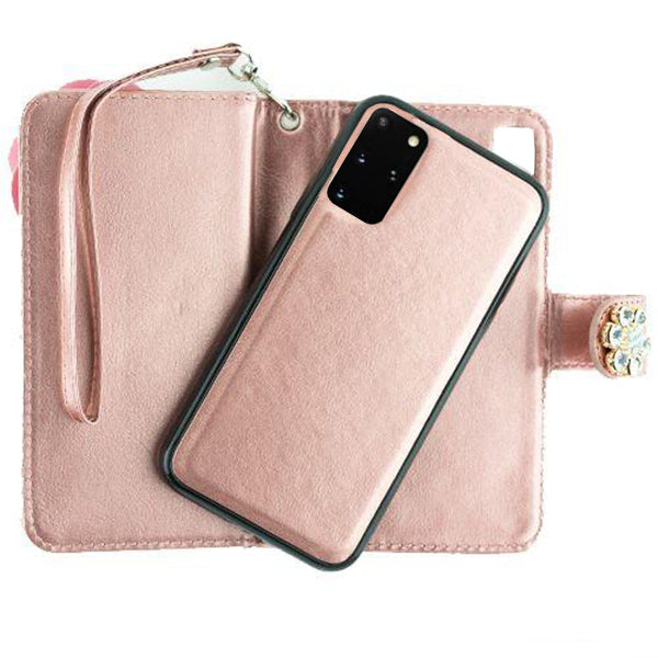 Handmade Pink Flower Bling Wallet S20 Plus