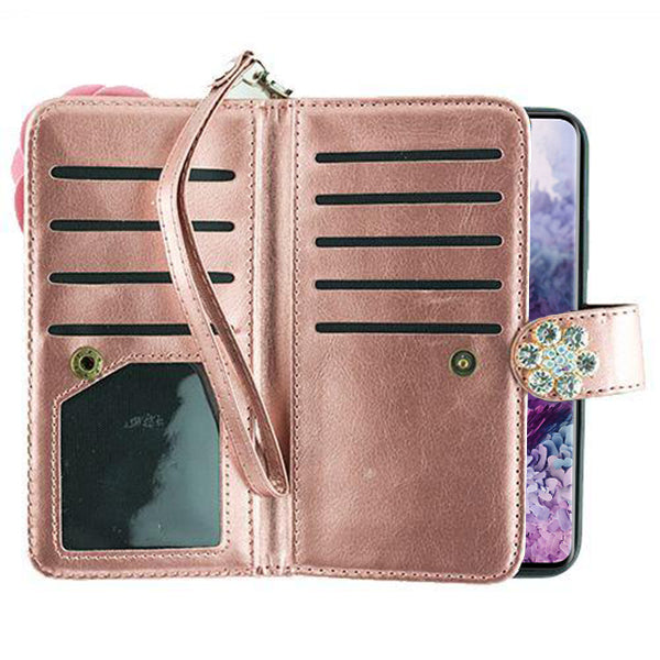 Handmade Pink Flower Bling Wallet S20 Plus