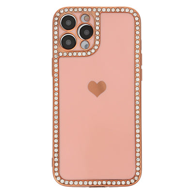 Bling Border Heart Tpu Skin Light Pink Case Iphone 13 Pro Max